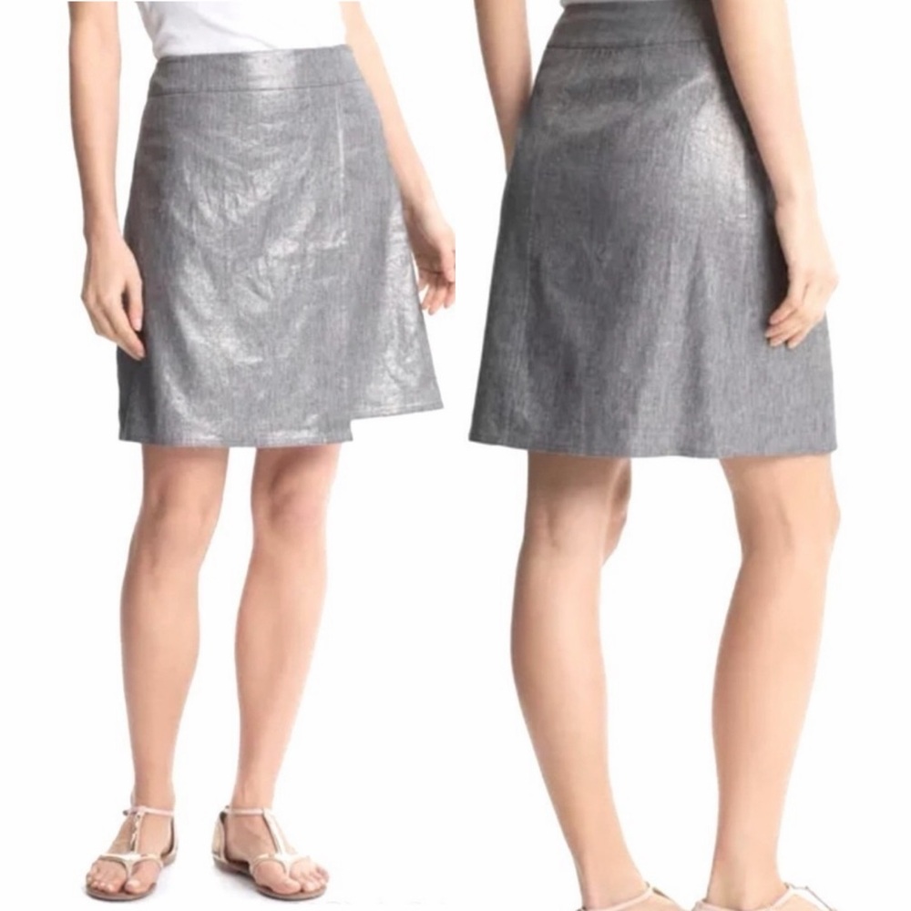 Eileen Fisher Faux Wrap Linen Skirt Silver, S